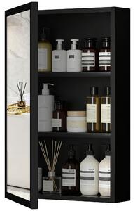 Kleankin Specchiera Bagno in Acciaio con Armadietto a 3 Ripiani e Chiusura Ammortizzata, 40x12x60cm, Nero|Aosom