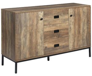 HOMCOM Credenza Moderna con 2 Armadietti a 2 Ante con Ripiani regolabili e 3 Cassetti, Mobile dall'aspetto retrò in truciolato, Marrone|Aosom Italy