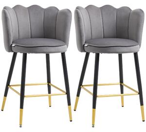 HOMCOM Set da 2 Sgabelli da cucina e da Bar Vellutati con Poggiapiedi e Base in acciaio, 59x52x90cm, Grigio| Aosom Italy
