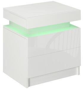 HOMCOM Comodino Moderno Multifunzionale con luce LED RGB e 2 cassetti, 4 Modalità di luce e 16 colori, 45x35x52cm, Bianco|Aosom Italy