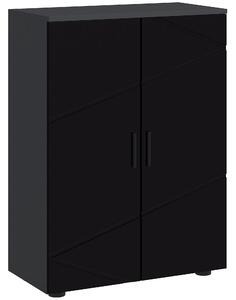 Kleankin Mobiletto Bagno 2 Ante con rivestimento di protezione dall'acqua, Armadietto con 3 ripiani e Chiusura Ammortizzata, Legno, Nero|Aosom Italy