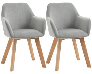 HOMCOM Set 2 Sedie per Soggiorno Imbottite in Velluto con Braccioli e Gambe in Legno, Sedie Sala da Pranzo, 54x57x80cm, Grigio | Aosom Italy