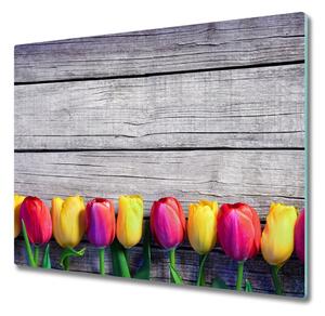Tagliere in vetro Tulipani sul legno 60x52 cm
