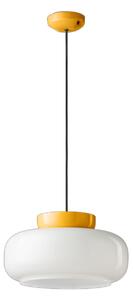 Sospensione Vintage Decò Maracana Vetro-Ceramica Bianco-Giallo 1 Luce E27