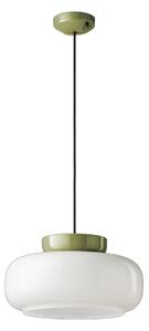 Sospensione Vintage Decò Maracana Vetro-Ceramica Bianco Verde Salvia 1 Luce E27