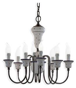 Lampadario Classico Sanremo Metallo E Ceramica Bianco Filo Blu 8 Luce E14