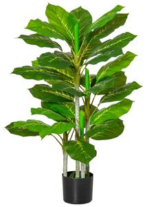 HOMCOM Pianta Verde Artificiale da 95 cm e 33 Foglie con Vaso Nero Ø15x13 cm, in PEVA, PE e Cemento|Aosom