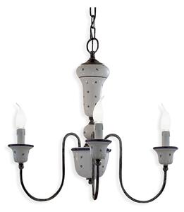Lampadario Classico Sanremo Metallo E Ceramica Bianco Sfumato Argento 3 Luci E14