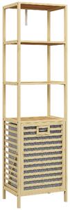 HOMCOM Colonna Bagno con 3 Ripiani in Legno di Bambù e Cesto Portabiancheria in Tessuto, 44x33x160cm|Aosom