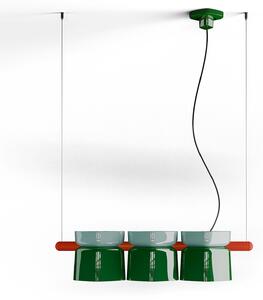 Lampadario Decò Yakitori Ceramica Azzurro Verde Bali Metallo Rosso 3 Luci E27