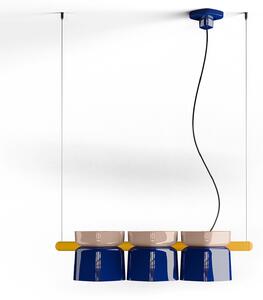 Lampadario Decò Yakitori Ceramica Grigio Sabbia Blu Metallo Giallo 3 Luci E27