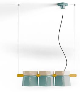 Lampadario Decò Yakitori Ceramica Crema Azzurro Metallo Giallo 3 Luci E27