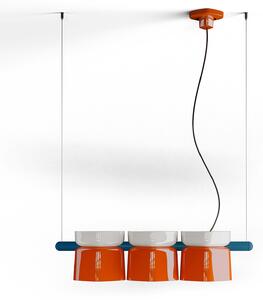Lampadario Decò Yakitori Ceramica Bianco Arancio Volpe Metallo Blu 3 Luci E27