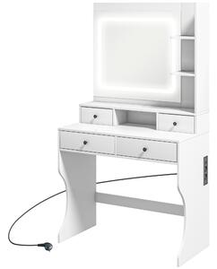 HOMCOM Toeletta Trucco con Luci LED 3 Tonalità e Specchio, Prese USB, 4 Cassetti e Mensole, 90x45x160cm, Bianco | Aosom Italy