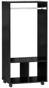 HOMCOM Mobile Appendiabiti con 2 Ripiani Aperti e Barra in Alluminio, in Truciolato, 60x40x128 cm, Nero | Aosom Italy