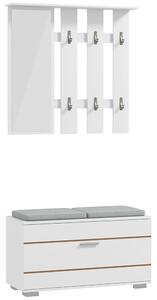 HOMCOM Set Mobili da Ingresso con Appendiabiti, Specchio, Panca con Cuscini e Scarpiera per 8 Paia di Scarpe, Bianco