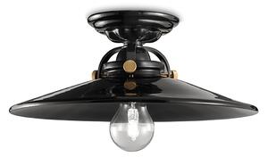 Plafoniera Industrial Minimal B&W Metallo Smaltato Nero 1 Luce E27 31Cm
