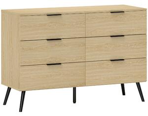 HOMCOM Cassettiera 6 Cassetti in Legno per Camera da Letto e Ingresso, 110x40x75cm, Rovere