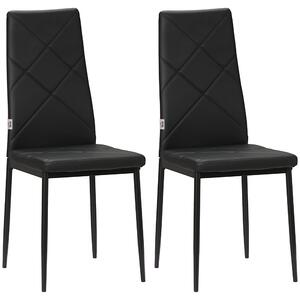 HOMCOM Set di 2 Sedie da Pranzo Moderne con Schienale Alto in Finta Pelle e Acciaio, 41x50x97 cm, Nero | Aosom Italy