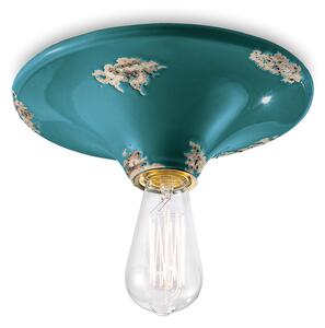 Plafoniera Vintage Tonda Grande Ceramica Verde 1 Luce E27
