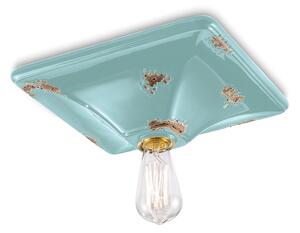 Plafoniera Vintage Quadrata Grande Ceramica Azzurra 1 Luce E27