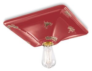 Plafoniera Vintage Quadrata Grande Ceramica Rossa 1 Luce E27