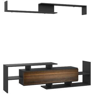 HOMCOM Mobile Porta TV Moderno con Mensola a Muro e Ripiani Aperti Armadietto in Legno, Nero e Marrone | Aosom Italy