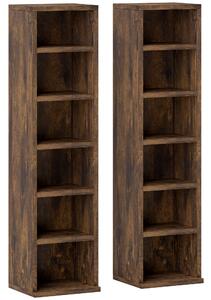 HOMCOM Set 2 Mobili Porta CD a 6 Ripiani Regolabili per 204 CD in Legno, 21x22.5x88.5 cm, Marrone | Aosom Italy