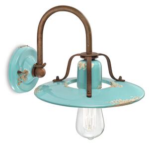 Applique Vintage Country Ferro E Ceramica Zzurro 1 Luce E27 25Cm