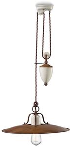 Lampadario Vintage Grunge Saliscendi Ferro E Ceramica Craquele' 1 Luce E27