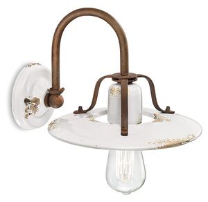 Applique Vintage Country Ferro E Ceramica Bianco 1 Luce E27 25Cm