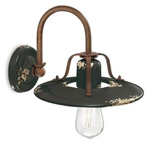 Applique Vintage Country Ferro E Ceramica Nero 1 Luce E27 25Cm