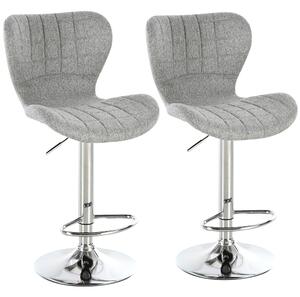 HOMCOM Set 2 Sgabelli Moderno da Bar con Schienale e Poggiapiedi, Altezza Regolabile, Telaio in metallo, tessuto in Tessuto, Grigio|Aosom Italy