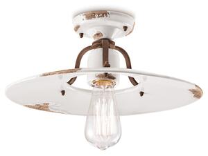 Plafoniera Vintage Country Ferro E Ceramica Bianco 1 Luce E27