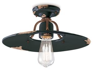 Plafoniera Vintage Country Ferro E Ceramica Nero 1 Luce E27