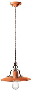 Lampadario Vintage Country Ferro E Ceramica Arancio 1 Luce E27 30Cm