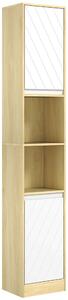 HOMCOM Mobile Colonna Bagno Salvaspazio in Legno con 2 Armadietti e Ripiani, 30x24x170 cm, Rovere e Bianco