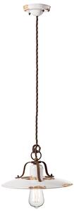 Lampadario Vintage Country Ferro E Ceramica Bianco 1 Luce E27 30Cm