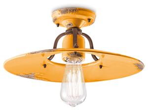 Plafoniera Vintage Country Ferro E Ceramica Giallo 1 Luce E27