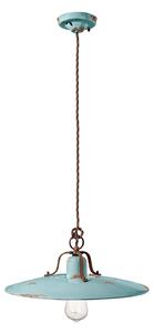 Lampadario Vintage Country Ferro E Ceramica Azzurro 1 Luce E27