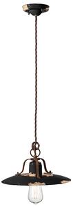 Lampadario Vintage Country Ferro E Ceramica Nero 1 Luce E27 30Cm