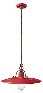 Lampadario Vintage Country Ferro E Ceramica Rosso 1 Luce E27