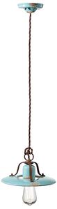 Lampadario Vintage Country Ferro E Ceramica Azzurro 1 Luce E27 25Cm