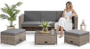Mucola mobili da giardino 6 pezzi gruppo salotto giardino set pouf polyrattan nero set salotto gruppo pranzo balcone - grigio