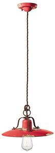 Lampadario Vintage Country Ferro E Ceramica Rosso 1 Luce E27 30Cm