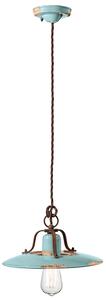 Lampadario Vintage Country Ferro E Ceramica Azzurro 1 Luce E27 30Cm