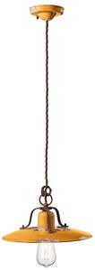 Lampadario Vintage Country Ferro E Ceramica Giallo 1 Luce E27 30Cm