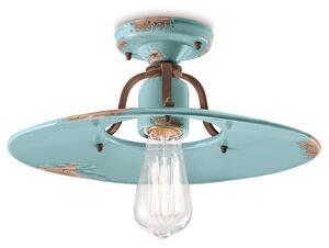 Plafoniera Vintage Country Ferro E Ceramica Azzurro 1 Luce E27