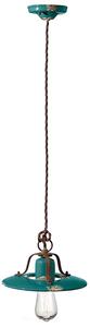 Lampadario Vintage Country Ferro E Ceramica Verde 1 Luce E27 25Cm