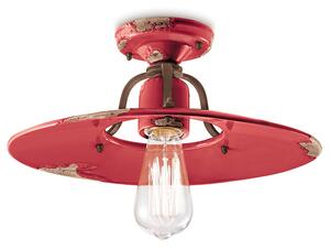 Plafoniera Vintage Country Ferro E Ceramica Rosso 1 Luce E27